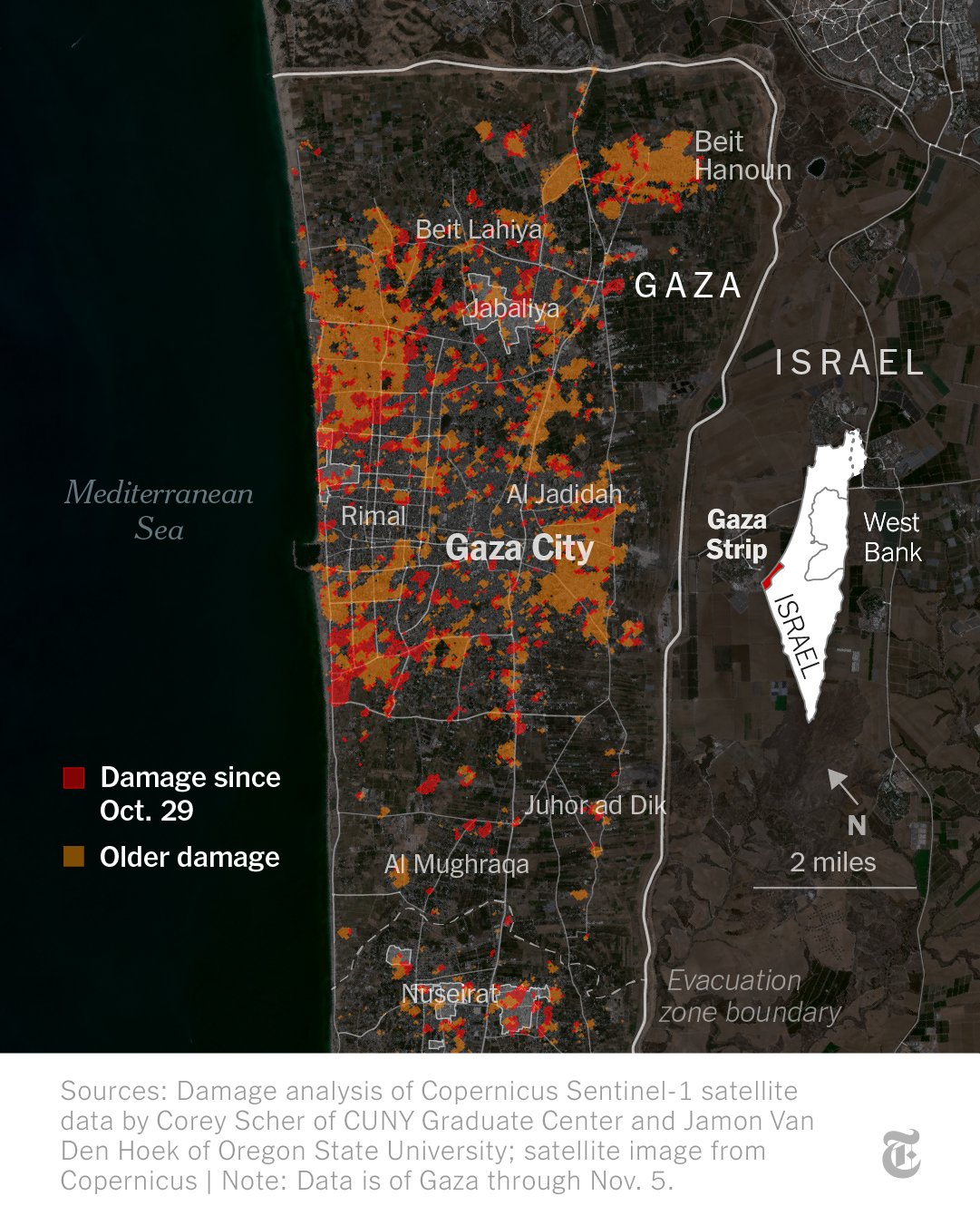 Map: After a month of bombardments, as much as a third of Gaza City is  damaged