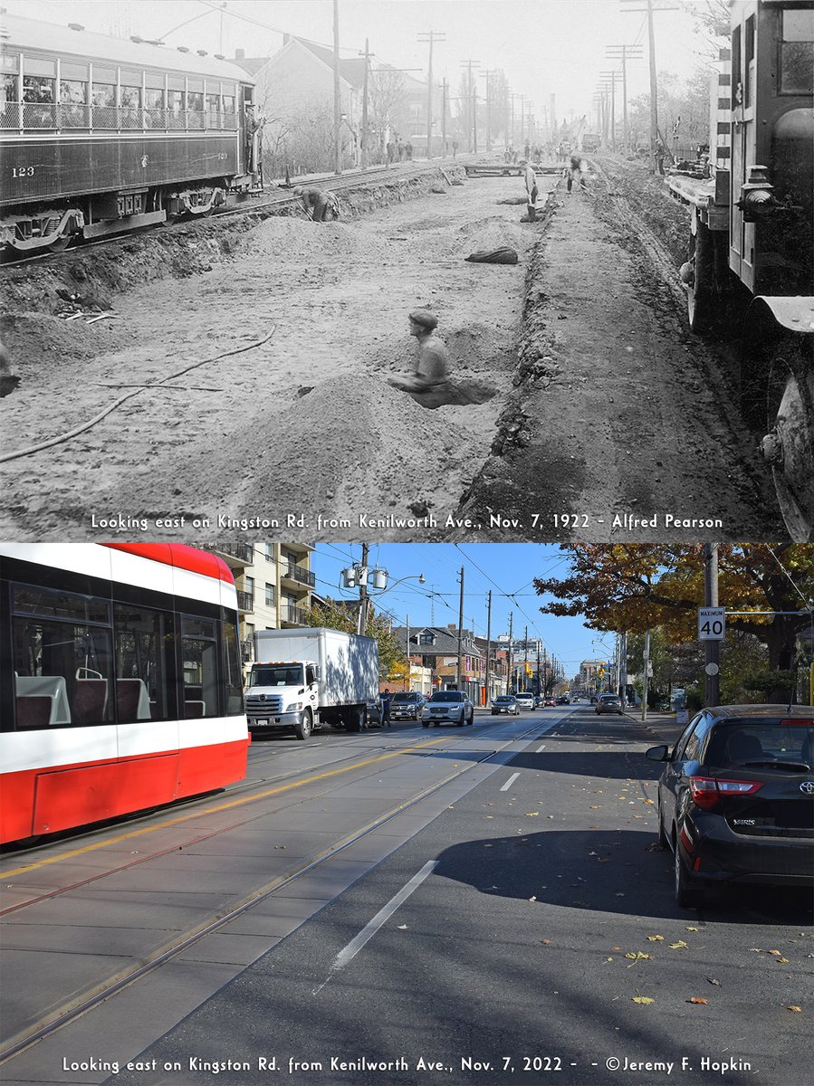 Looking east on Kingston Rd. from Kenilworth Ave., Toronto, in photos taken 100 years apart #OnThisDay

Nov 7, 1922 📷: Alfred Pearson / @TorontoArchives
Nov. 7, 2022 📷: Me

#ttcpics #thenandnow #kingstonroad #1920s #transit #streetcar #history #toronto #canada #hopkindesign