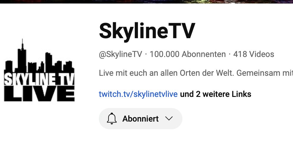 <a href="/Adam_Wolke_FFM/">Adam Wolke (SkylineTV LIVE)</a> Glückwunsch lieber Adam zu
 ⭐️100.000 ⭐️
 <a href="/YouTube/">YouTube</a>  Abonnenten! 
youtube.com/@SkylineTV