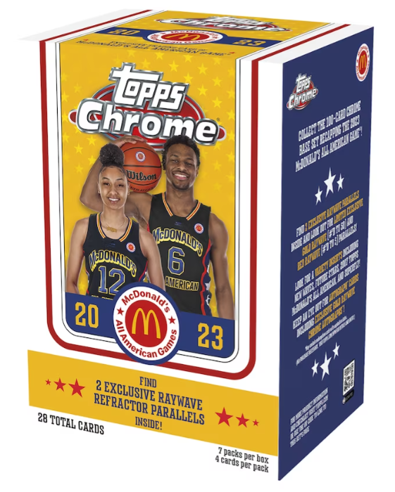 CardPurchaser's tweet photo. Who wants a 2023 Topps McDonald's All-American Chrome Basketball Blaster Box? 

Just follow @CardPurchaser and retweet this tweet for a chance to win! 

Winner announced 11/10. US shipping. I do not DM links to winners. https://t.co/q10di5pdgg