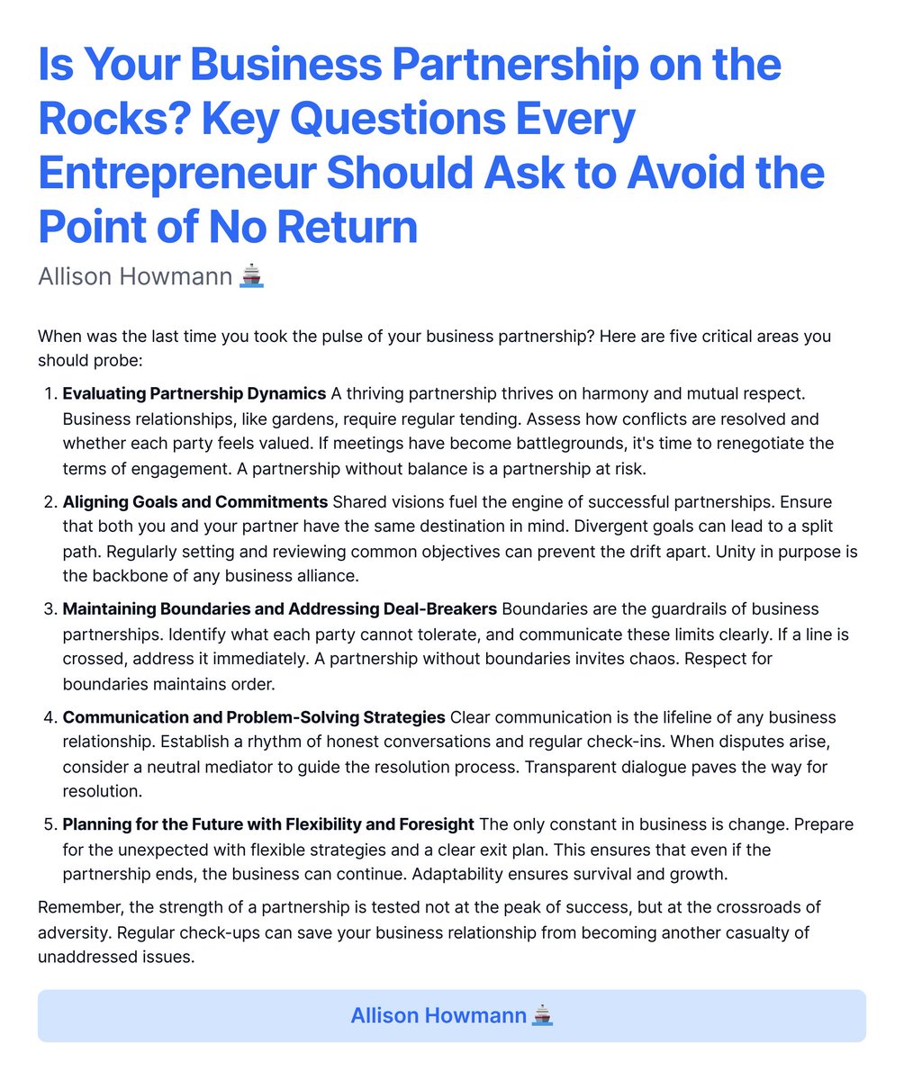 Is Your Business Partnership on the Rocks? Key Questions Every Entrepreneur Should Ask to Avoid the Point of No Return #Business #Businessrelationships #relationships #Partnerships