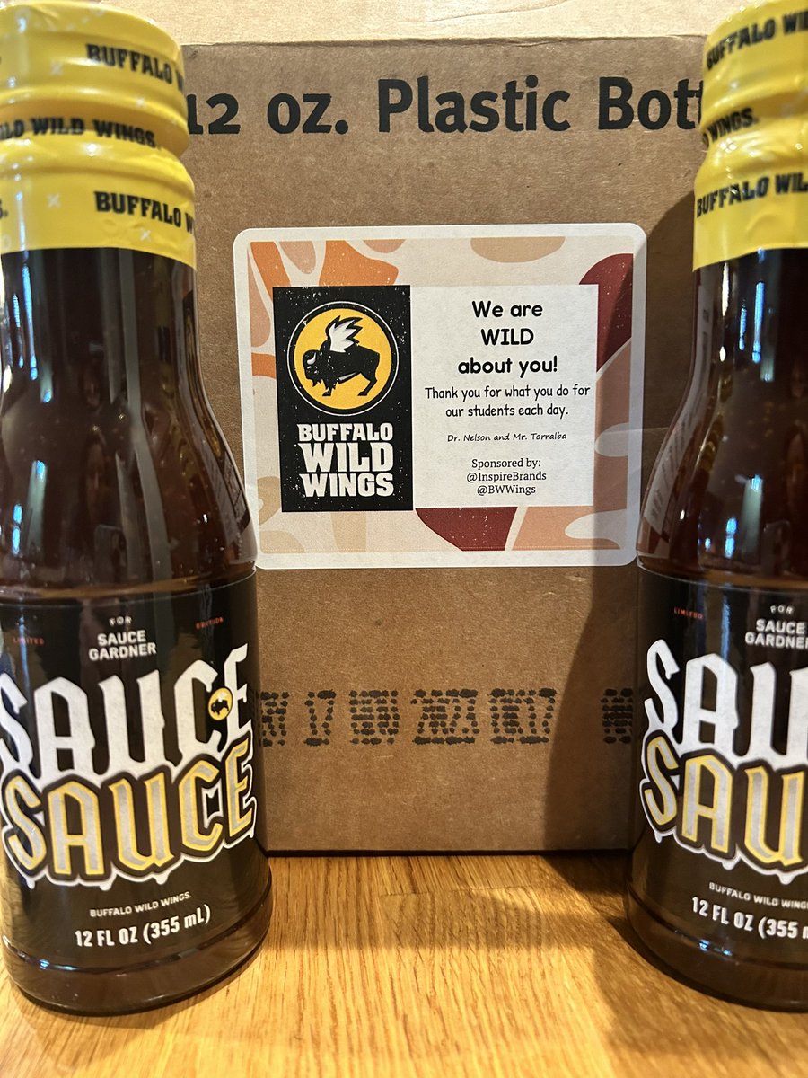 AcworthLiteracy's tweet photo. Can’t wait to try this “wild” sauce from @InspireBrands and @BWWings! Thanks for the treat! @Team_AcworthES @EmanuelTorralba https://t.co/X8vCAjW96p