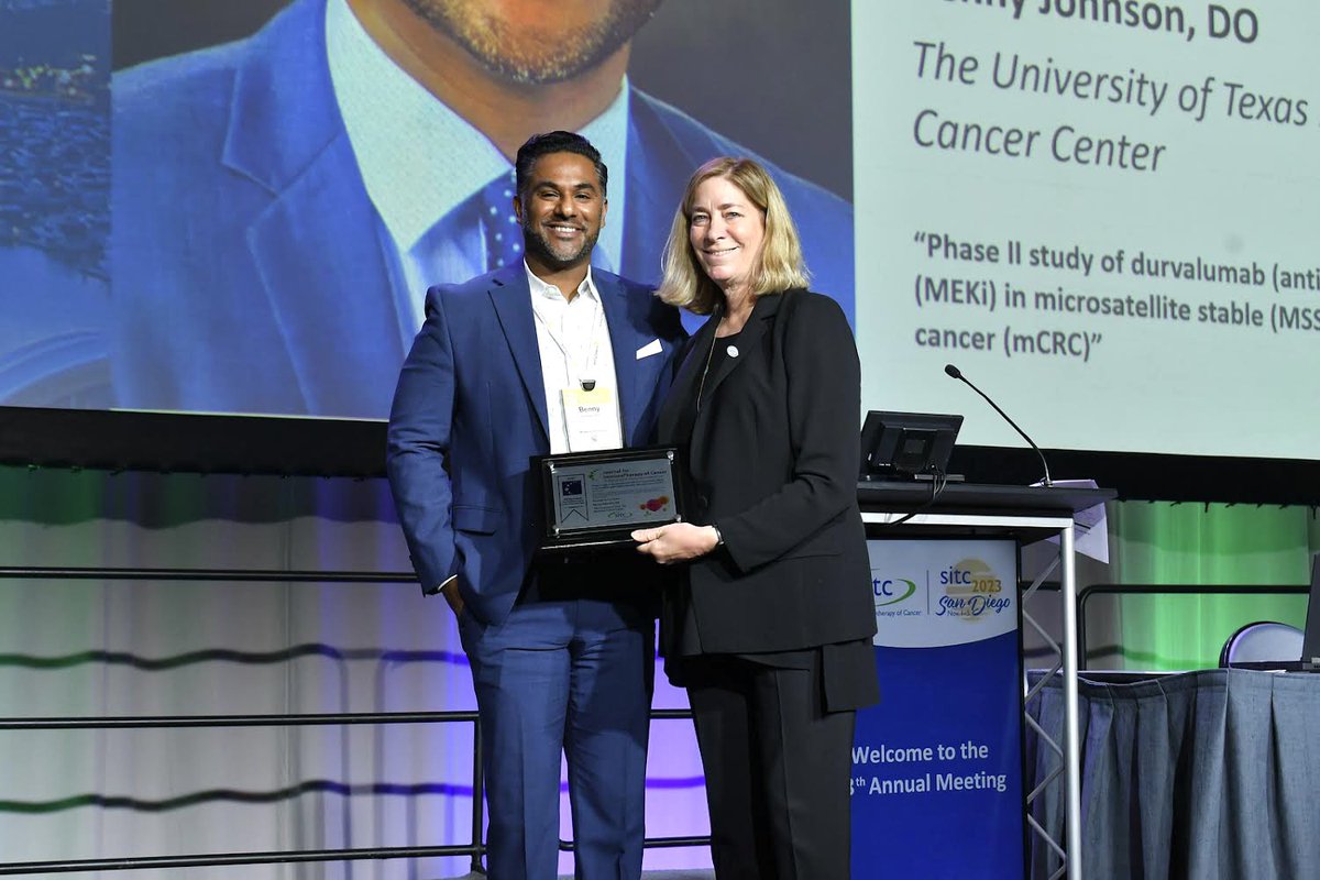 Benjohnson1112's tweet photo. @sitcancer thank you for the honor to be the Award Recipient for the 2023 Best Clinical / Translational Cancer Immunotherapy Paper @jitcancer! so much collaborative work to be done in advancing novel IO combinations via innovative clinical trials for our patients #unlockMSS https://t.co/OfpcijCX1P