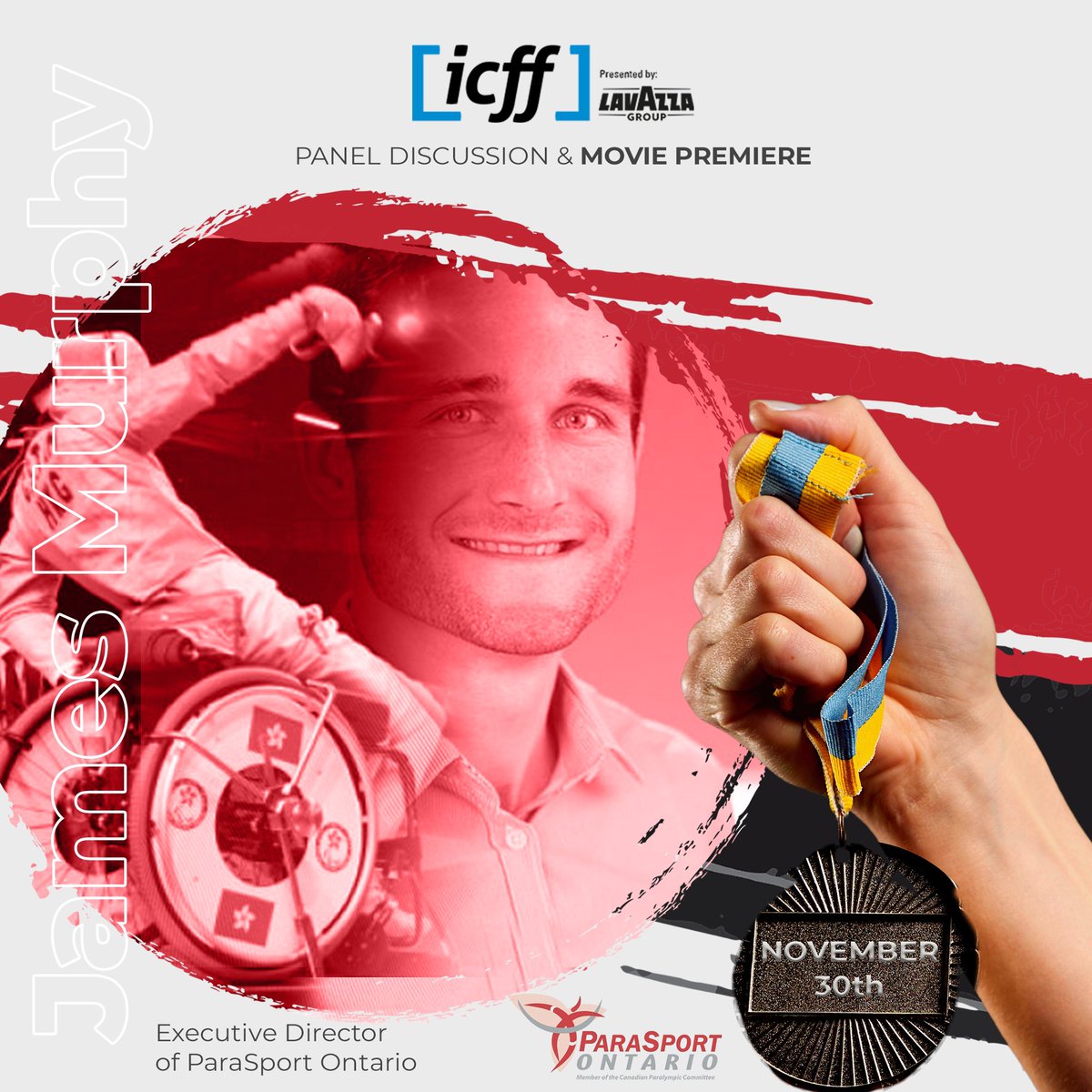 Don’t miss the Canadian premiere of ‘HARD-NOSED’ - an Break Barriers with ICFF on November 30th <a href="/tiff_net/">TIFF</a>

We’re introducing our second panelist, Executive Director of Para Sport Ontario, JAMES MURPHY! icff.ca/breaking-barri… 

USE CODE ICFFBB4 for $4 off