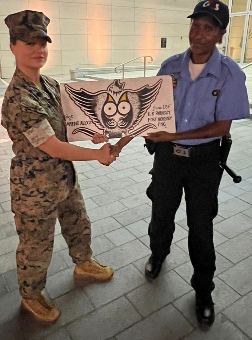 #MSG Sgt Arend with Detachment Port Moresby, Papua New Guinea taught 40 local guards basic MCMAP techniques to improve their ability of self-defense. The training primarily focused on knife techniques and built on the strong relationship between the Marines and local guards.