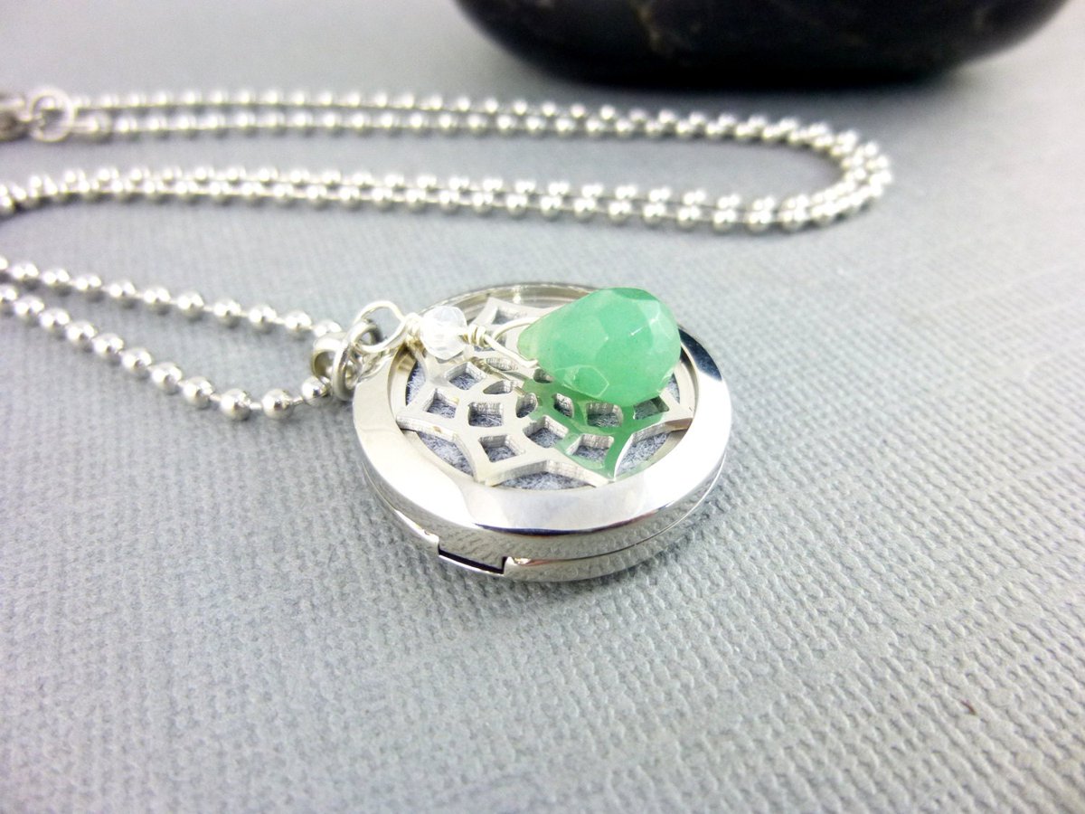 Aromatherapy Essential Oil Diffuser Necklace, Stainless Steel Locket, Aventurine or Select Other Stones tuppu.net/e020b8fe #Etsy #EarthEnergyGemstones #LocketNecklace