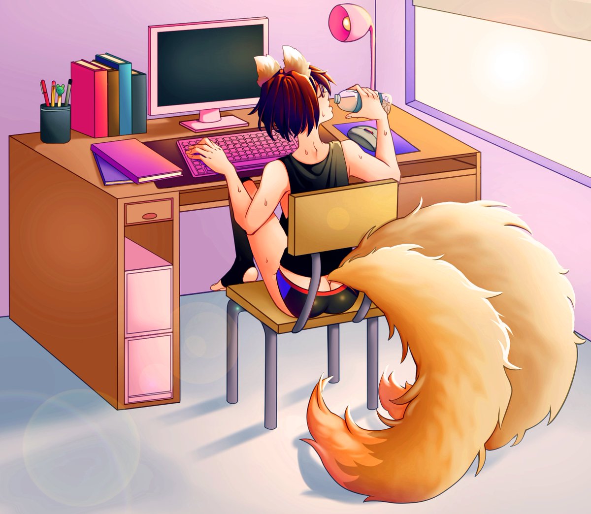TjEevee's tweet photo. It's so hot out *and* the AC is busted..but this chapter isn't going to write itself - gotta focus..

🎨: @Hitagiichan 

(Do you prefer all images in one post or one in main post and one in replies? Let me know below!)

#EeVeeLEWDtions https://t.co/FfUd3HP8Mk