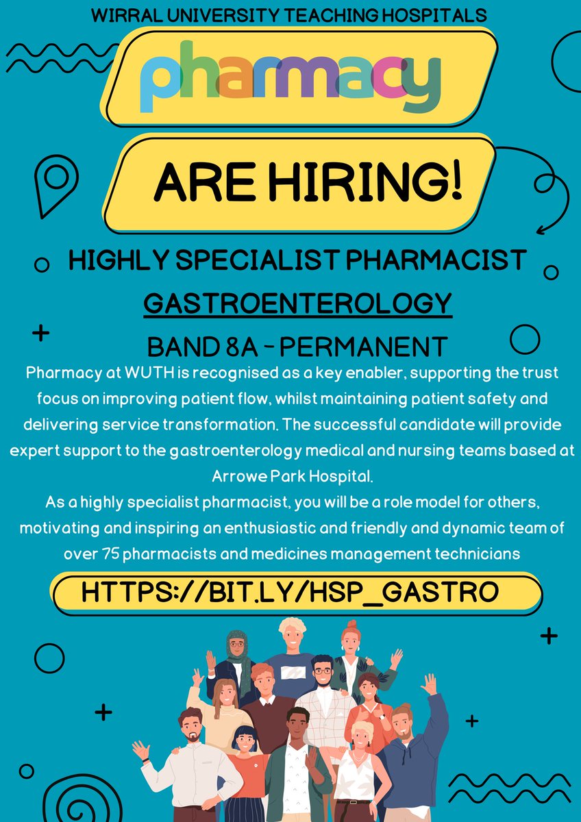 Calling all our Pharmacist friends…we have a rare opportunity to join our team as a Highly Specialist 8a Pharmacist for Gastroenterology. 

Fancy it? Want to know more? Get in touch to chat, we’d love to hear from you 💚

Click here for full info: 
bit.ly/HSP_Gastro