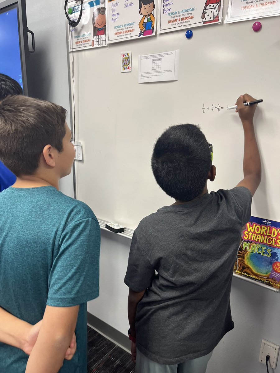 Icenhower4VAISD's tweet photo. We were so engaged in figuring out the word problem and #buildingthinkingclassrooms that I only got 2 pictures! Great teamwork & using our problem solving skills! #wedomath #ThePrestonPride https://t.co/v2nGTnjGk7