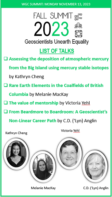 Only 1 week away! 
WGC Fall Summit
Join us for presentations and discussions on #Mercury, #RareEarths, #Mentorship, and non-linear #Careers
✨Register for FREE✨
Nov 13, 2023, on Zoom
12pm PST/3 pm EST
Registration: wgcanada.org/summit-2023