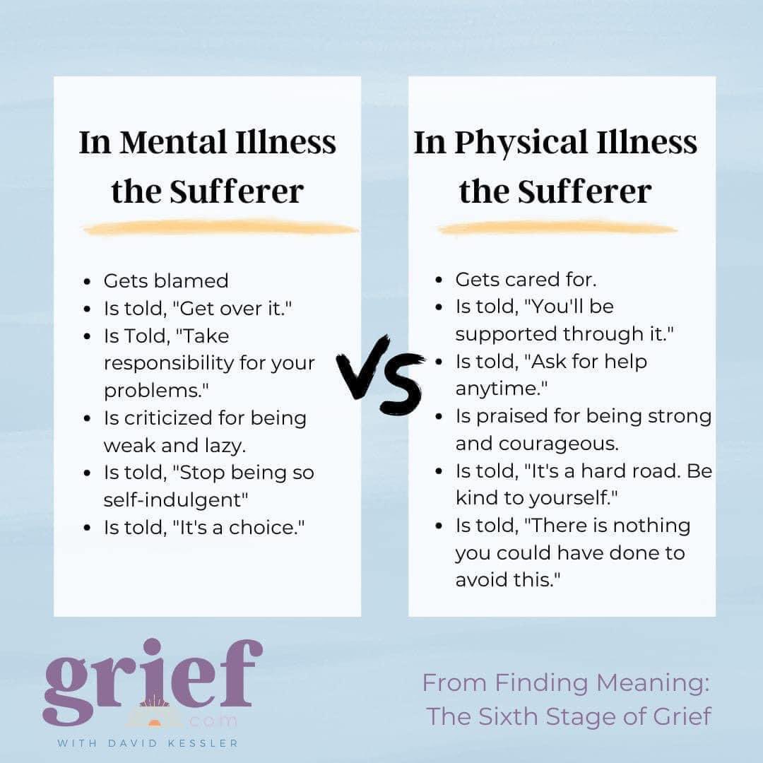 IamDavidKessler's tweet photo. When someone has a illness of the mind, people often judge the person. People say inappropriate things about such illnesses that they would never say about anyone who has a physical disease. Consider those in your life that you could perhaps support just a little more. Thoughts? https://t.co/ljFAFIETZA