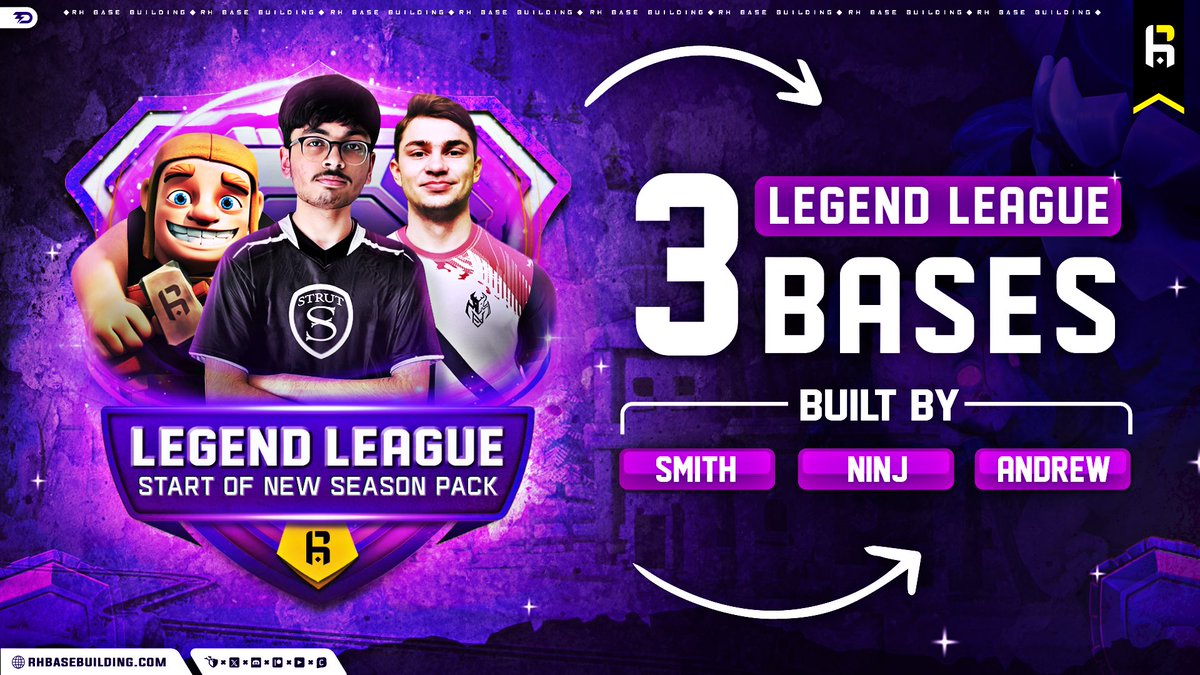 Upgrade your Legend League Season with OP bases! 😎🏆
Our world-class builders @SmithChanOHAYO, <a href="/ninjjj1/">Ninj</a> &amp; <a href="/AndrewVNesport/">Andrew</a> prepared some bases for you! 🔥🧱
The pack will take your defense to a new level! 📈📈
🌐 rhbasebuilding.com/product/start-…
#ClashofClans | #LegendLeague | #TH15