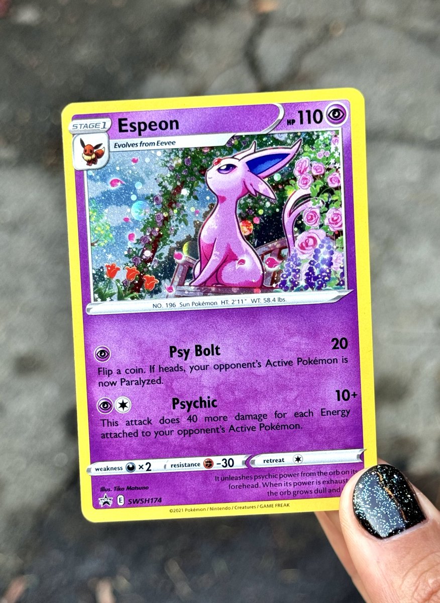 TokyoPitBuLL's tweet photo. Giving away a holo Espeon SWSH174 black star promo 

Just retweet this tweet 

Winner picked Tuesday 11/14 🖤🌷 https://t.co/Cqiep4fdfL
