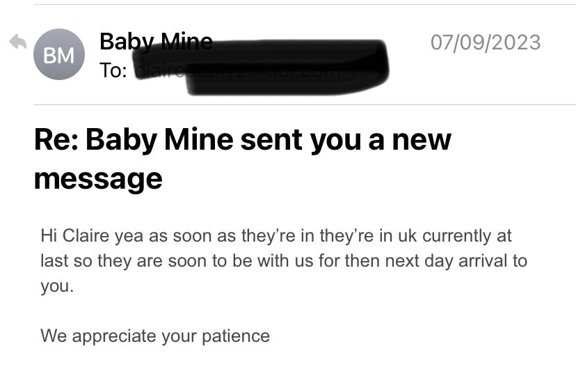 Clairestally's tweet photo. Do not buy from this company! I decided in April to order the Moonie bear from @babymineuk it is now November and I am still yet to receive the bear. I have had numerous email exchanges with the company assuring me that I would get it but still no bear. (See email dated 7th Sep) https://t.co/Z3O5XNUwrr