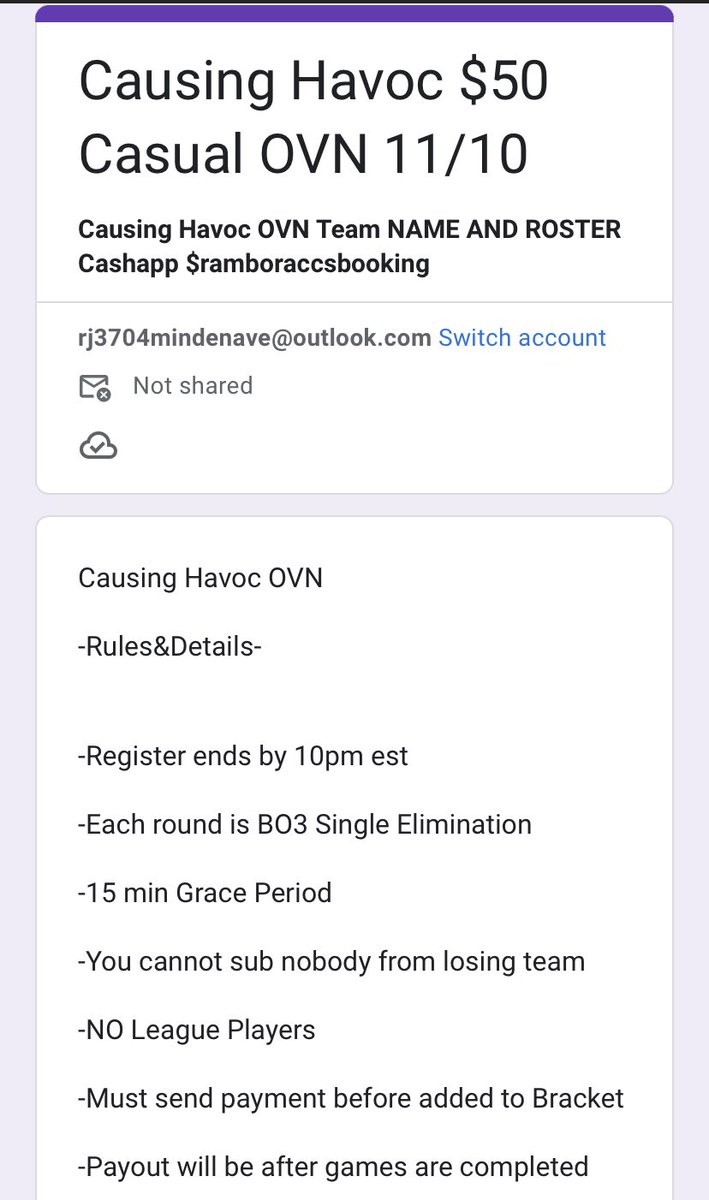 Causing Havoc Esports (@_causinghavoc) on Twitter photo 🚨CAUSING HAVOC CASUAL OVN🚨Our first OverNight will be held on 10/11 🚨 100% PAYOUT🚨 NO LEAGUE PLAYERS 🚨 15 Min Grace Period🚨 DM or Join discord for more info ➡️ discord.gg/qEcJQBSy
<a href="/yeynotgaming/">LVI YEY</a> <a href="/2kCompGames/">Jelani Mitchell</a> <a href="/iamKade01/">Sav Riley</a> @LL_Nap <a href="/GabedaTruth52/">My Turn Now</a> <a href="/MillyBumpSumn/">爪ㄖ丂ㄒ 卄卂ㄒ乇ᗪ 🐺😈</a> @RunnRedd 🚨CAUSING HAVOC CASUAL OVN🚨Our first OverNight will be held on 10/11 🚨 100% PAYOUT🚨 NO LEAGUE PLAYERS 🚨 15 Min Grace Period🚨 DM or Join discord for more info ➡️ discord.gg/qEcJQBSy
<a href="/yeynotgaming/">LVI YEY</a> <a href="/2kCompGames/">Jelani Mitchell</a> <a href="/iamKade01/">Sav Riley</a> @LL_Nap <a href="/GabedaTruth52/">My Turn Now</a> <a href="/MillyBumpSumn/">爪ㄖ丂ㄒ 卄卂ㄒ乇ᗪ 🐺😈</a> @RunnRedd