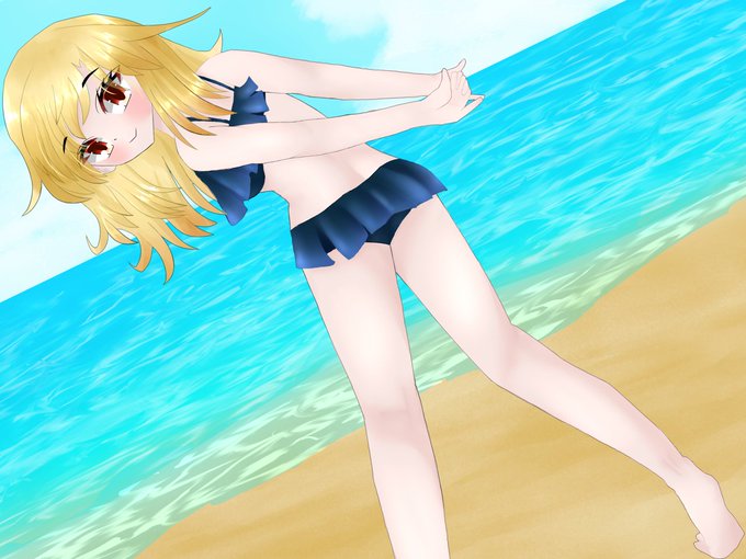 #意味不明に暑いので水着絵を投げる祭 
#絵柄が好みって人にフォローされたい 
#イラスト 
もう一つのアカウントの再掲。
去年頑張って描いた水着絵😺✨ 