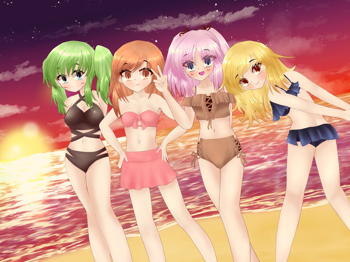 #意味不明に暑いので水着絵を投げる祭 
#絵柄が好みって人にフォローされたい 
#イラスト 
もう一つのアカウントの再掲。
去年頑張って描いた水着絵😺✨ 