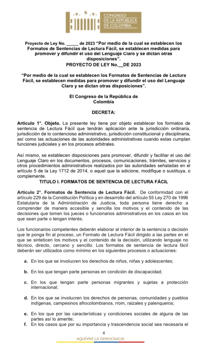 🚨Aprobado en primer debate nuevo proyecto de ley sobre #LecturaFácil y #LenguajeClaro en <a href="/CamaraColombia/">Cámara de Representantes de Colombia</a> 🇨🇴 <a href="/SecreCamara/">Sec. General Cámara</a> 

Consulta y descarga en 🔗 angelicalozano.co/wp-content/upl…