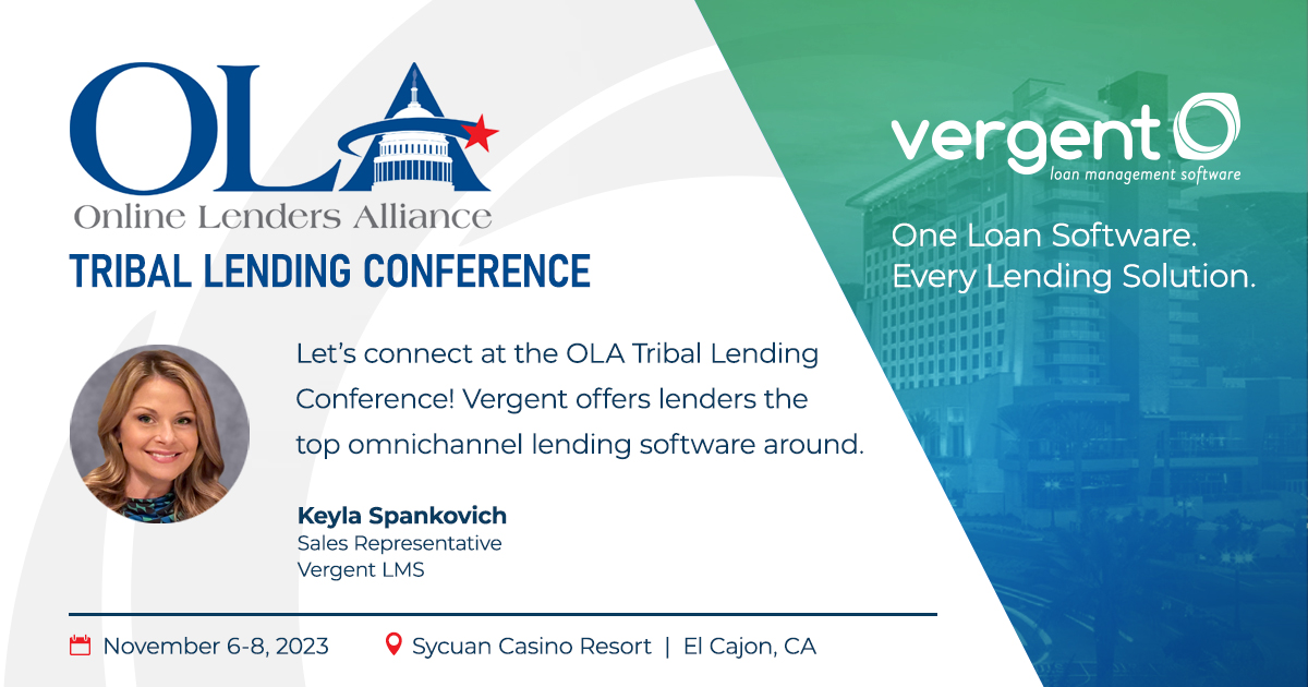 VergentLMS's tweet image. We&apos;re here and ready to meet you at the #OnlineLendersAlliance Tribal Lending Conference in sunny El Cajon, CA! I look forward to learning more about the latest tribal economic development and regulatory news impacting the industry.
#triballending #lendingsoftware #onlinelending