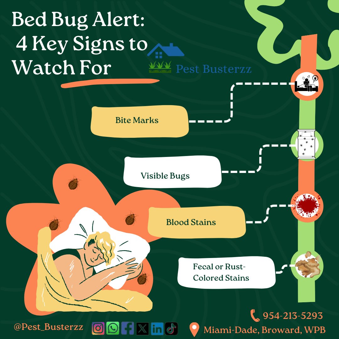 pest_busterzz's tweet image. Bed Bug Blues? Pest Busterzz has your back! Learn the signs and stay bug-free. #PestControlExperts #BugFreeLiving #pestcontrol #pestbusterzz #termitecontrol #iguanaremoval #vehicletreatments #pestprevention #bedbugs #bugs #insects #termites #pests #rodentcontrol #pestcontrolworld