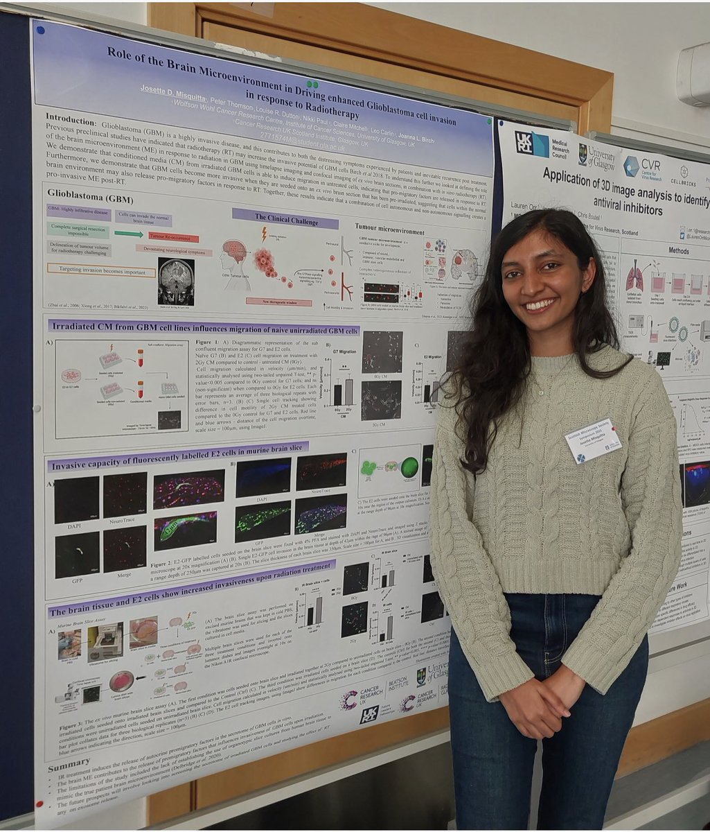 So proud of Josette Misquitta, our MSc student and now intern, flying the flag for our group at the Scottish Microscopy Symposium @scotmicro Big thanks to @NikkiRPaul for sharing her imaging expertise @UofGCancerSci @BairBeatson