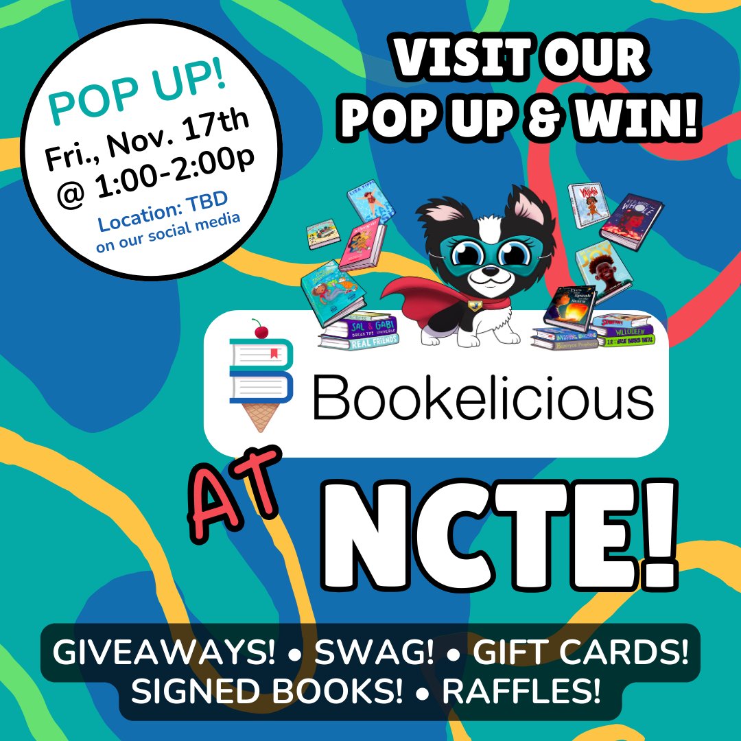 🎉 BOOKELICIOUS POP UP at #NCTE23!

Friday 11-17-23 @ 1-2p (Loc: TBD)

📚 First 25 get <a href="/MrSchuReads/">John Schu</a> signed bookmarks!

❤️ Win a Swag Bag including signed ARCs of LOUDER THAN HUNGER by <a href="/MrSchuReads/">John Schu</a>! TY <a href="/Candlewick/">Candlewick Press</a>!

📚 $100 Gift Cards Raffles!

❤️ Collectible buttons &amp; stickers!