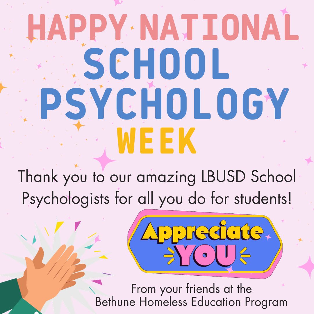 Nov 6 - Nov 10th is National School Psychology Week. Thank you for everything you do for our students! #LBUSD #ProudToBeLBUSD #SchoolPsychologist #LetsGrowTogether #BHEP #Bethune