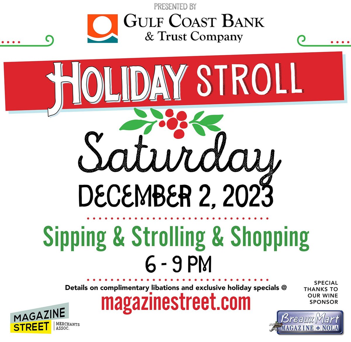 MagazineStreet's tweet photo. Sip, stroll, & be merry! 🎁 Join us on Magazine Street Saturday, December 2nd for an evening of complimentary wine, festive entertainment, & exclusive holiday specials. 🎅
💚❤️ Tap here for all the details: https://t.co/9KFtQc1Pem
#magazinestreet #nolaevents #nola #neworleans https://t.co/v5hdkUeMt4