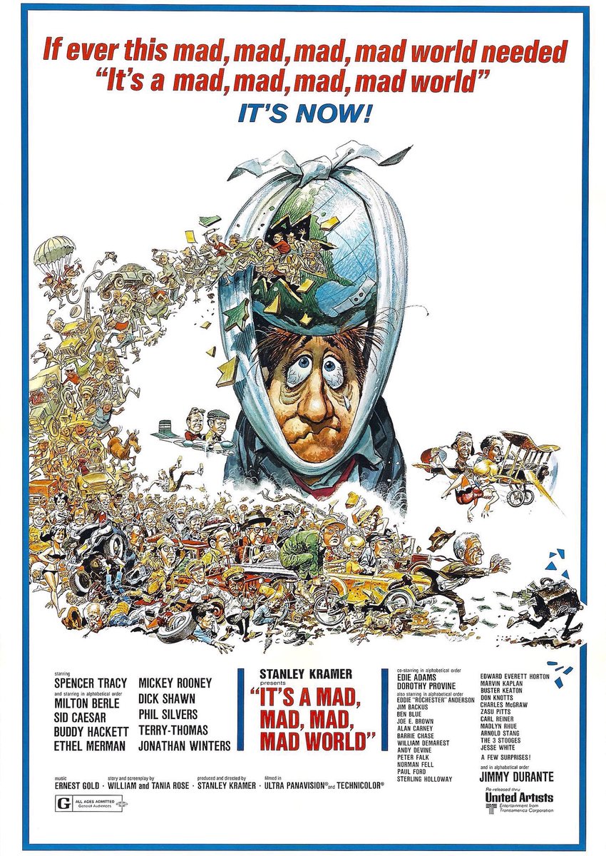 FilmNewsNos's tweet image. 🎬MOVIE HISTORY: 60 years ago today, November 7, 1963, the movie ‘It’s a Mad, Mad, Mad, Mad World’ opened in theaters!

#SpencerTracy #EdieAdams #MiltonBerle #SidCaesar #BuddyHackett #EthelMerman #DorothyProvine #MickeyRooney #DickShawn #PhilSilvers #TerryThomas #JonathanWinters