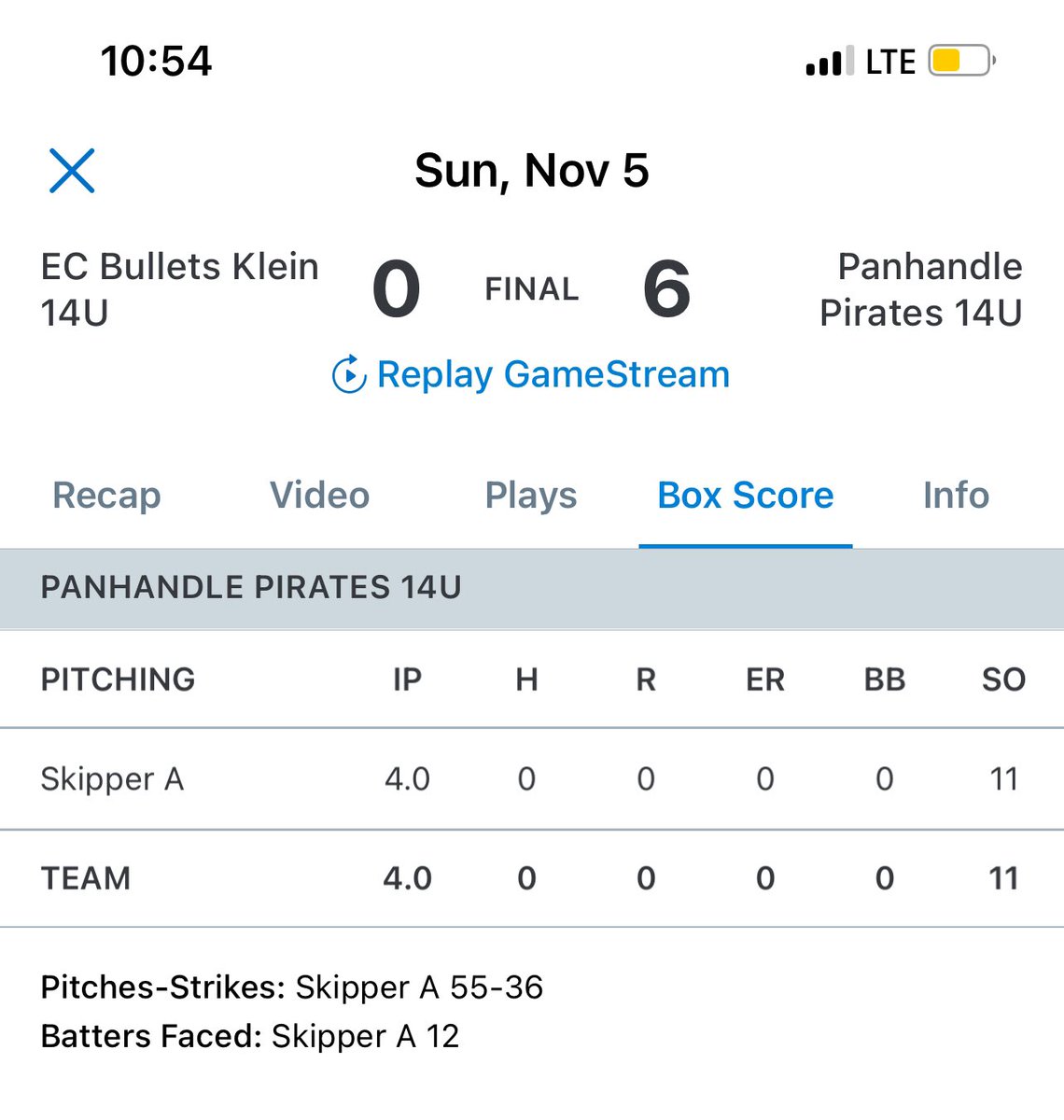 Pitched a PERFECT game playing in Birmingham at the fall World Series! Only ball that was put in play was a little pop up back to me.