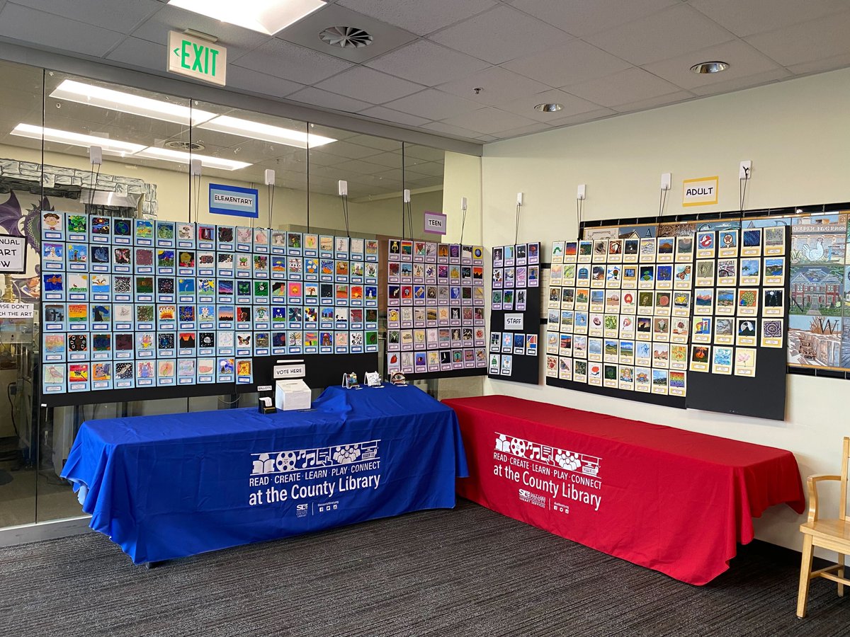 _CountyLibrary's tweet photo. ����📯🖍We unveiled the 2nd Annual Tiny Art Show at #TheCountyLibrary in Draper! 🎨📯🖍
The #TinyArtShow received 241 entries, we are grateful for every participant 🥰
The art is displayed in the main entrance of the Draper Library. Come visit and cast your vote through December 4! https://t.co/2iUGW160f3