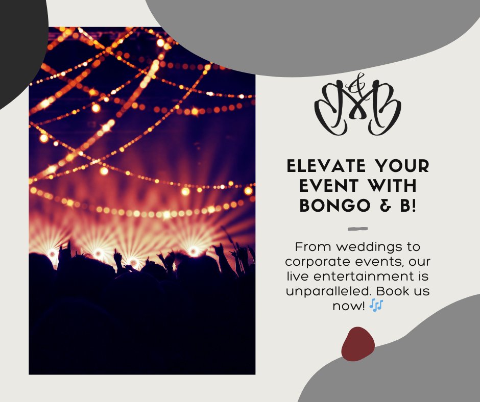 Get ready for an unforgettable event with Bongo &amp; B! From intimate gatherings to large-scale productions, our electrifying live entertainment will captivate and entertain your audience like never before. Book now! #LiveEntertainment #UnforgettableEvent bit.ly/3QP2jqr