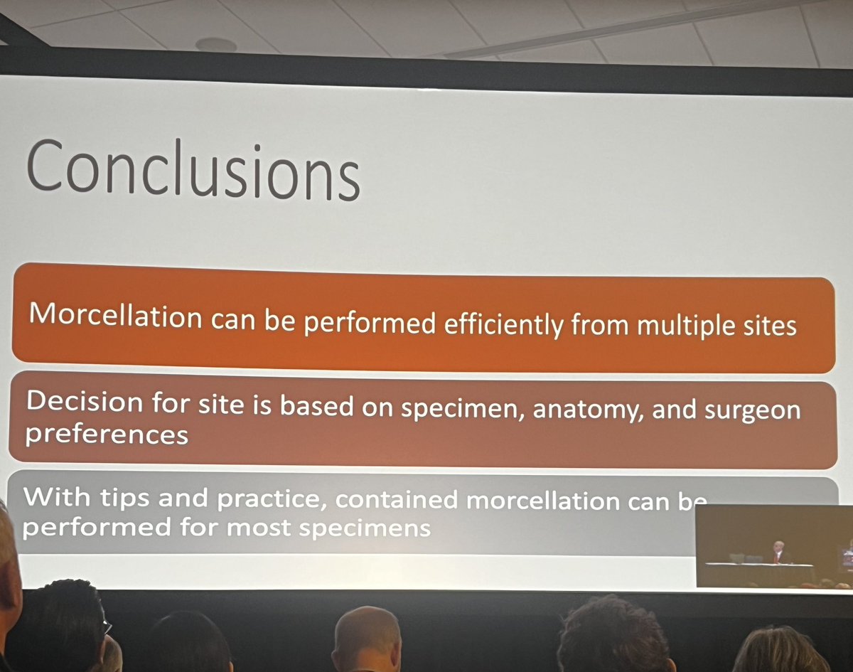 Great tips presented during “Morcellation: Site Selection and Standardized Technique”. Contained morcellation can be performed for most specimens and from multiple sites. #AAGL23