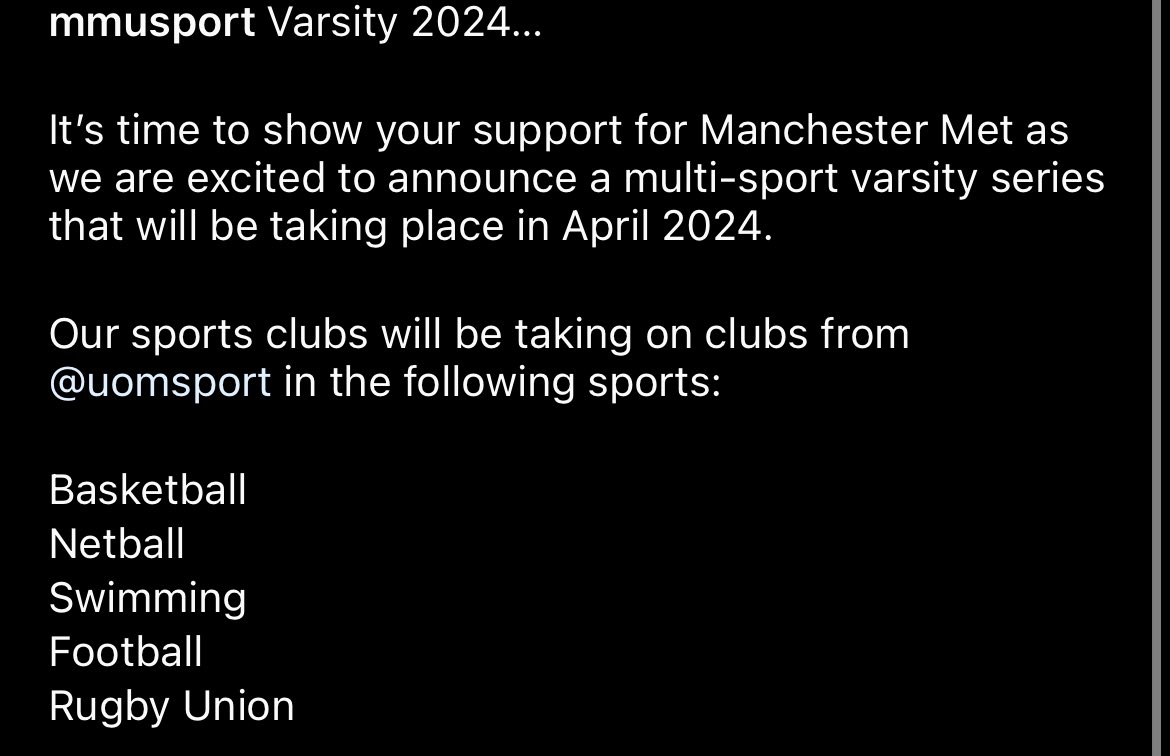 Such a shame that only 5 sports have been chosen for varsity. Futsal and other sports have been overlooked to prioritise the main university backed ones again, only isolating futsal even more. Varsity should have all sports taking part. Hopefully @MMUSport can rethink!
