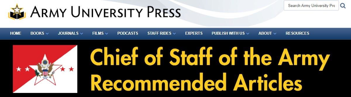 Leaders read what Soldiers write. To encourage subordinate leaders to do the same, the Chief of Staff has begun releasing his monthly picks from across the Army publishing landscape.  <a href="/ArmyUPress/">Army U Press</a> shared his November recs this week (read more: buff.ly/3QwuRU6 )...(1/4)
