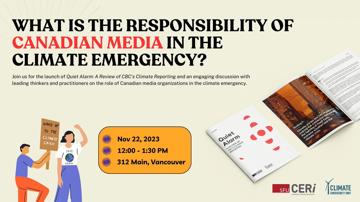 Join us on November 22nd at 12:00 pm for the launch of Quiet Alarm: A Review of CBC's Climate Reporting, where we’ll explore the crucial role of Canadian media in the climate emergency. Register now: bit.ly/3FKK27p