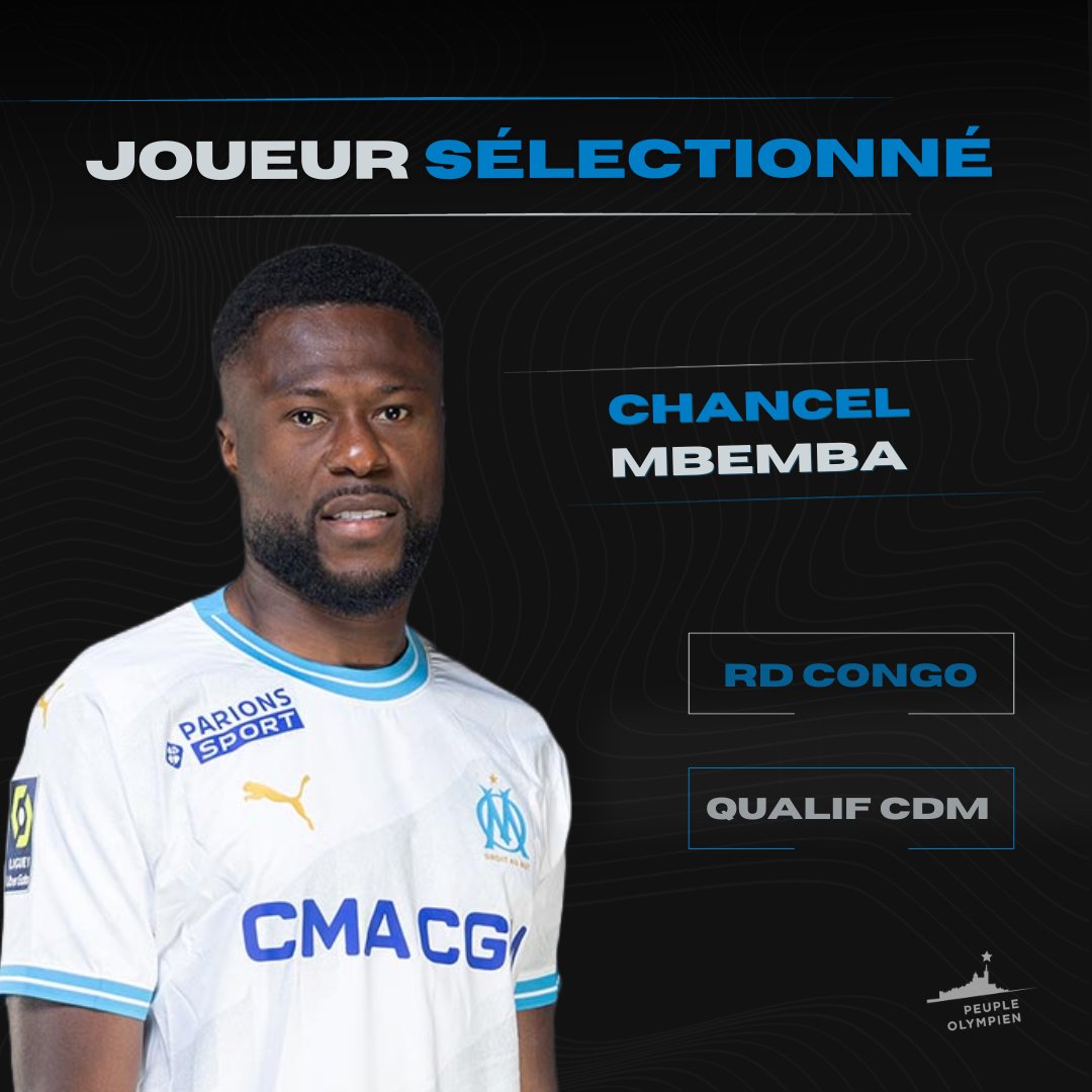 🚨 Chancel Mbemba est sélectionné avec la République Démocratique du Congo 🇨🇩 afin de disputer des matchs de qualification à la CDM 2026 ! 👉 Il affrontera la Mauritanie et le Soudan. #TeamOM | #OMFamily