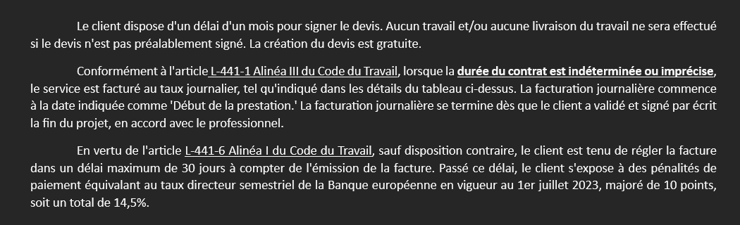 mayzcreates's tweet photo. hésitez pas à mettre ces quelques lignes sur le devis que le client DOIT signer

c'est pas grand chose, mais un devis signé avec la connaissance des risques légaux qu'il prend s'il ne paye pas la facture peut vous donner gain de cause, et faire fuir ceux qui ne payeront juste pas https://t.co/PM7SBvGdIy