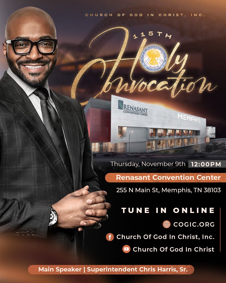 If you follow the ministry of Pastor Chris Harris, please share this and be sure to tune in as he preaches at the 116th Holy Convocation of the Church Of God in Christ in Memphis, TN