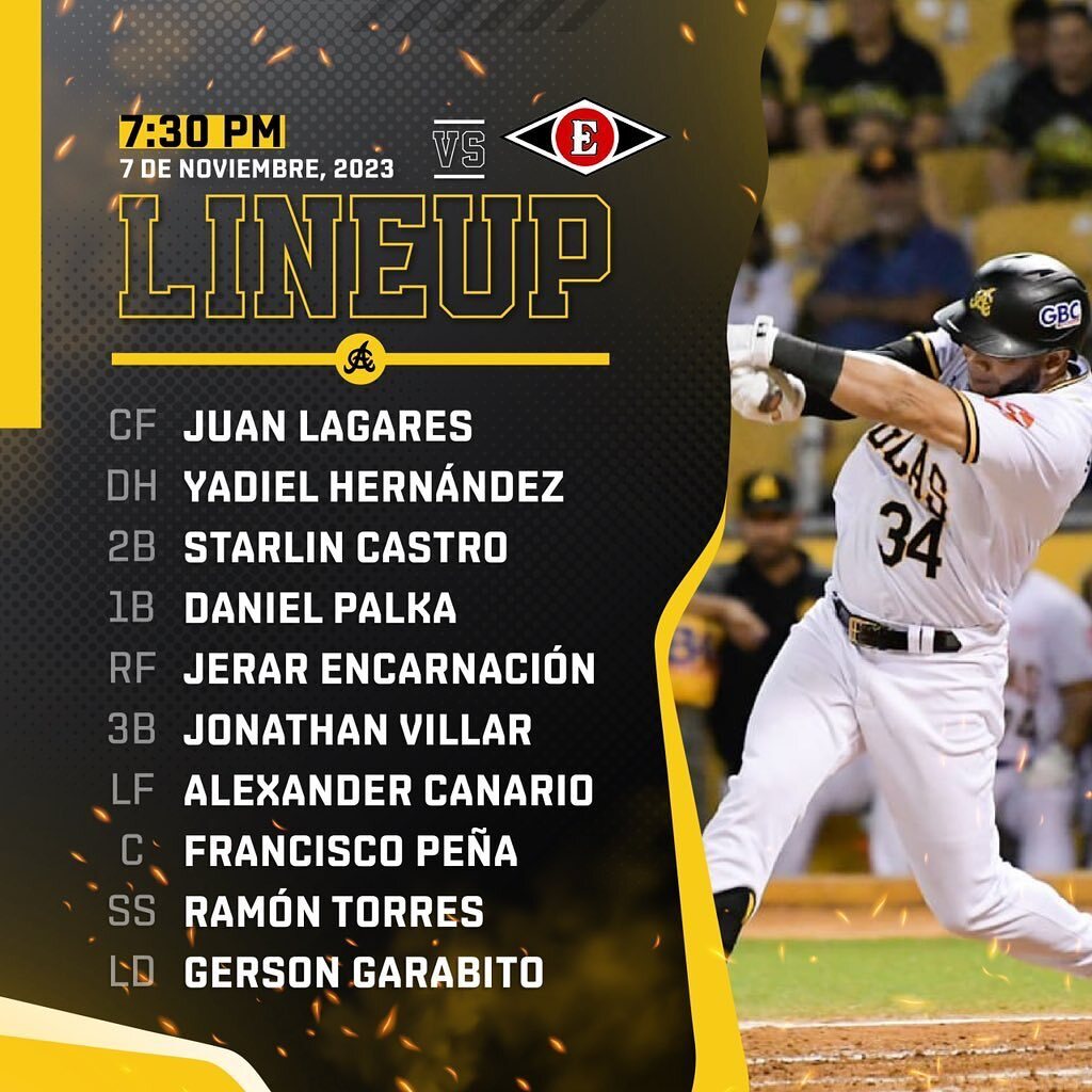 aguiluchos's tweet photo. #AguiPBP Alineación aguilucha para el partido de esta noche 07/11/2023 Leones vs Águilas en el Estadio Cibao #LEvsAC - Bienvenido a casa Tony Peña https://t.co/0PujqIc3gU