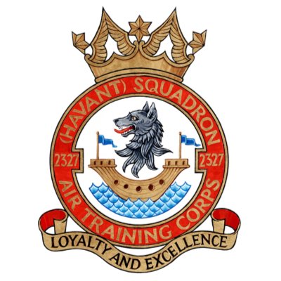 2327 Sqn if proud to present our official crest from the College of Arms. The blazon (official description in heraldic language) is: Above the Hulk of a Lymphad Or with flags flying Azure on Waves of the Sea proper a Wolf’s Head erased Sable.  
#NewProfilePic @swanoc2327 @SW_SSO