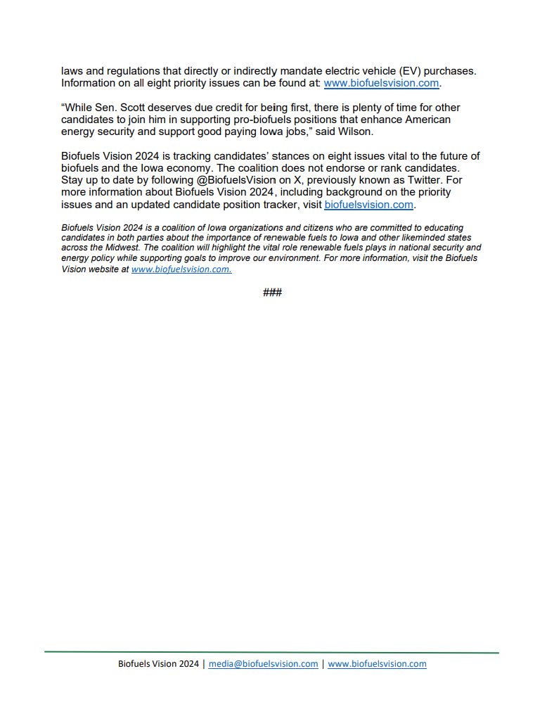 BREAKING 🚨 - @votetimscott is the first presidential candidate to check all of our boxes on vital #biofuels issues. We appreciate the time Sen. Scott has taken to educate himself on renewable fuels and we hope to see additional candidates join him in supporting biofuels!