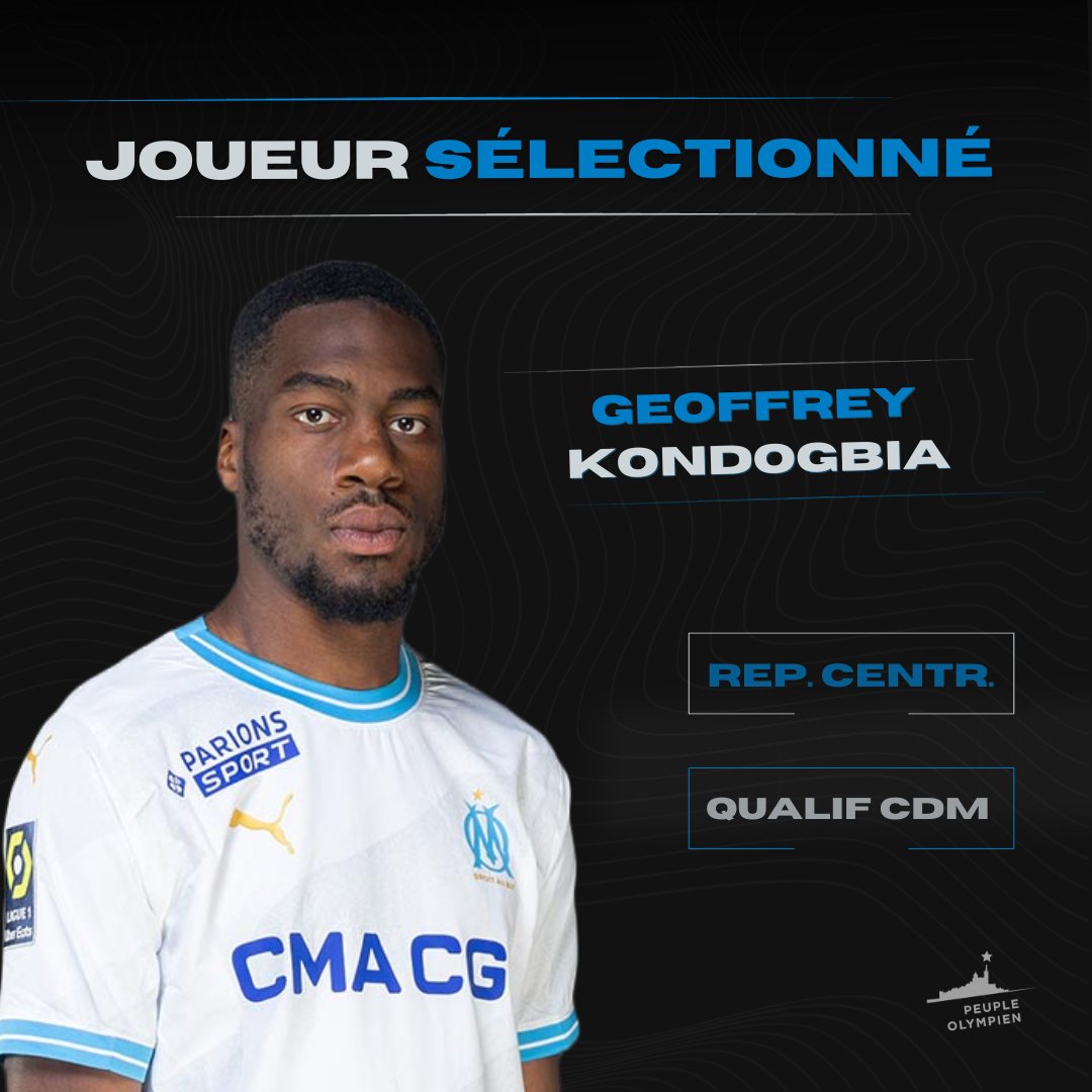 🚨 Geoffrey Kondogbia est sélectionné avec la République Centrafricaine 🇨🇫 afin de disputer des matchs de qualification à la CDM 2026 ! 👉 Il affrontera les Comores et le Mali. #TeamOM | #OMFamily