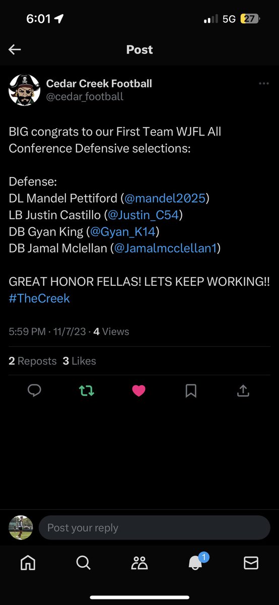 Blessed to make First team WJFL Defensive All Conference!!!!  #AGTG