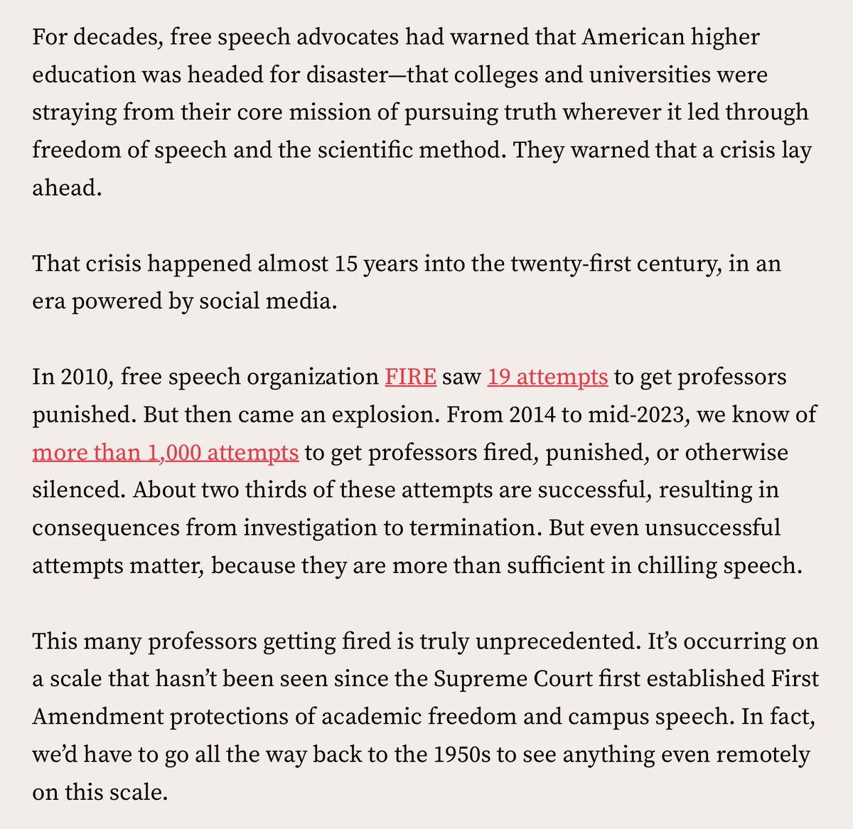 “16 percent of professors said they have either been disciplined or threatened with discipline for their speech, teaching, or academic research… And a whopping 29 percent said they’ve been pressured by administrators to avoid controversial research. thefp.com/p/american-col…