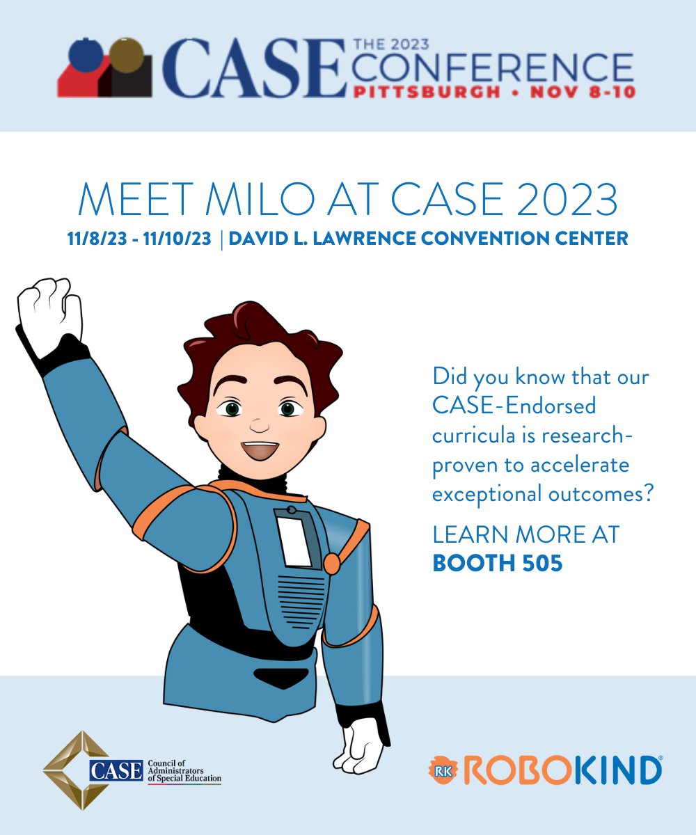 robokind's tweet image. Will you be at the 2023 #CASE Conference in Pittsburgh this week? Find us at booth #505 to learn more about Milo&apos;s impact in #SPED classrooms, and be entered to win a 📚FREE Phonics Kit📚 to accelerate your student&apos;s reading goals!
#CASECEC #SpecialEd #RoboKind