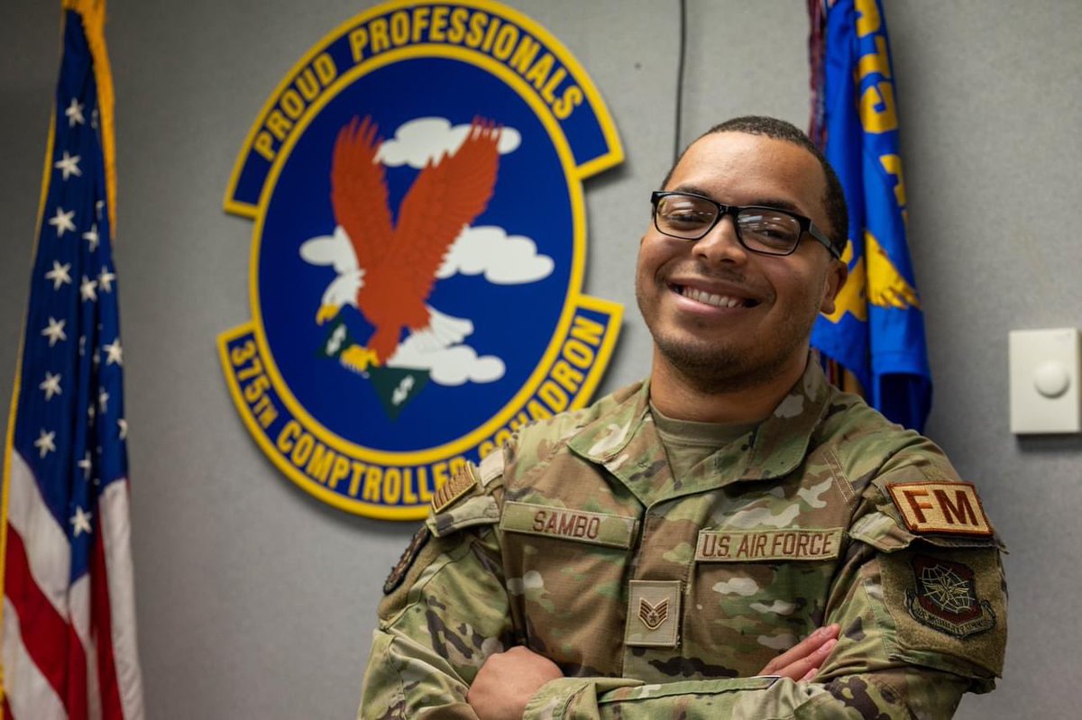 18thAFCommander's tweet photo. SSgt Calvin Sambo is one of the many outstanding NCOs at @ScottAFB.

With a four-man team, he led funding allocations for over 160 deployers during #MG23. He also delivered vital financial analysis support for the 375th AMW and 35 mission partners.

Keep it up, Calvin. Expedite! https://t.co/zaWC7HoVGO