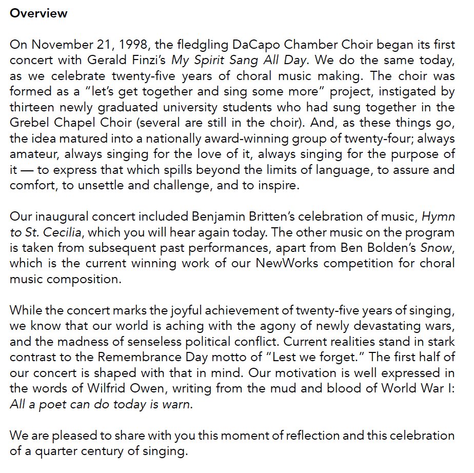 DaCapoChoir's tweet photo. Our full program, including Len's notes, is now posted on our web site... https://t.co/xKMLN7N5a4
Join us this weekend! @CBCKW891 @CreateWaterloo @DamatoRecord https://t.co/Rv83RKYUwo