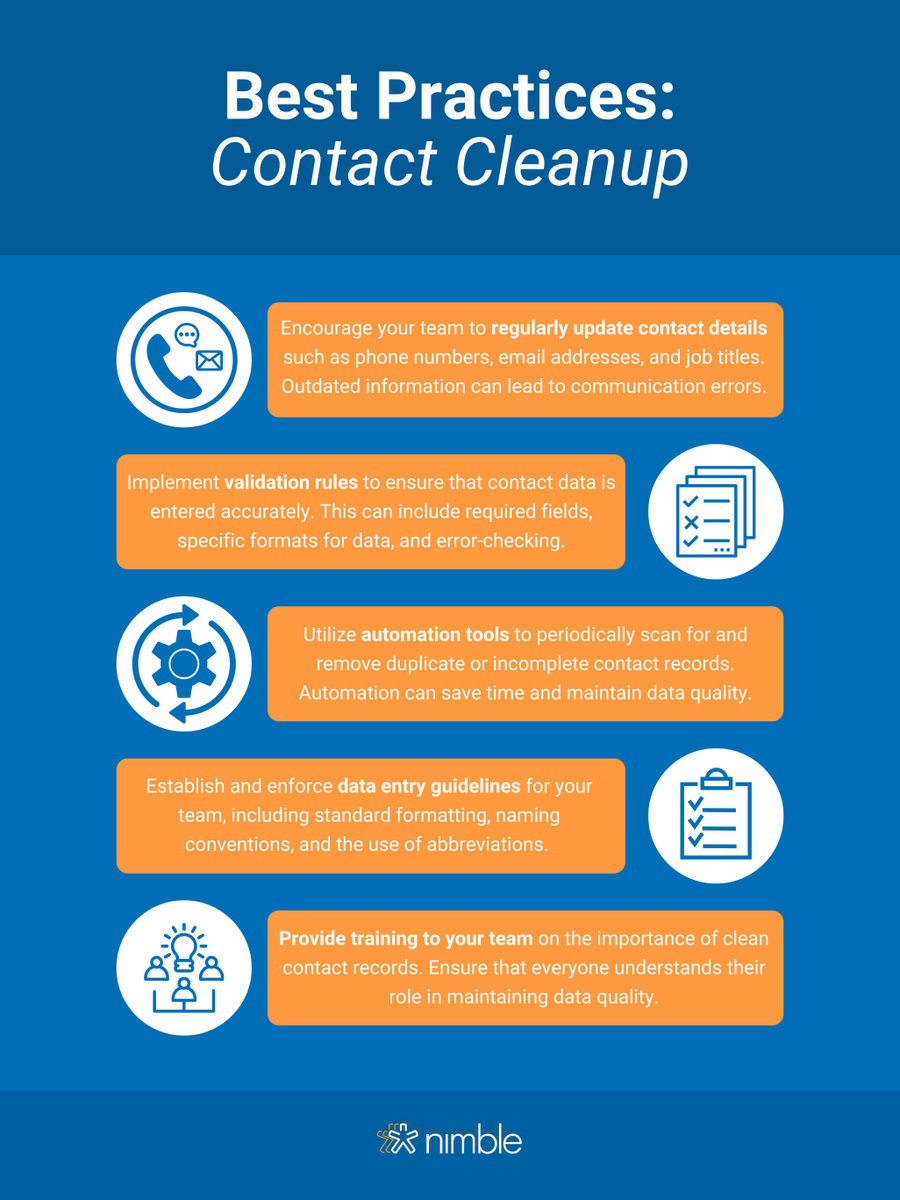 Nimble's tweet image. The key to a well-organized CRM in keeping your contact records clean! 🧹✨

Here are 5 essential tips to help you achieve this goal and boost your customer relationship management effectiveness. 👇✅

#CRM #SimpleCRM #Networking