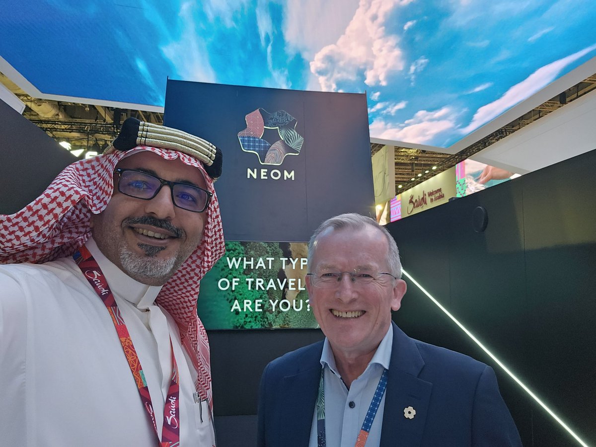 Another bustling day at #WTMLondon! 🌍 Proud to be part of NEOM’s team, and honored to represent @NEOM globally. Thanks, Niall, for this opportunity and your remarkable leadership and daily inspiration. Thrilled to highlight NEOM's tourism and destinations with your guidance.…